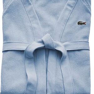 Lacoste Logo Patch 100% Cotton Pique Bath Robe, Sky Blue, One Size, Unisex